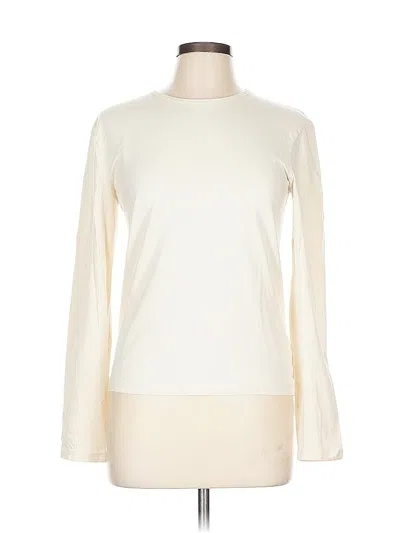Pre-owned Jones New York Sport Long Sleeve Top Ivory Solid Pattern Crew Neck Tops In White