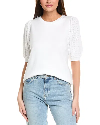 Jones New York Stitch Puff Sleeve Sweater In White