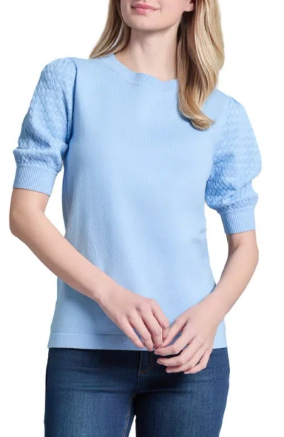 Jones New York Stitch Puff Sleeve Sweater In Chintz Blue