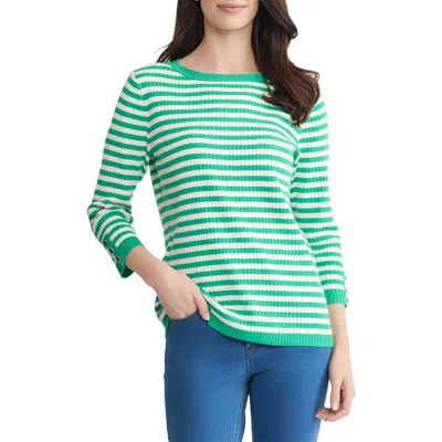 Jones New York Stripe Boat Neck Sweater In Green