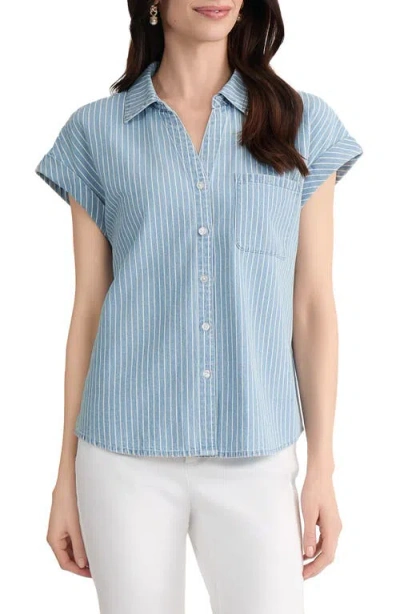 Jones New York Stripe Cotton Button-up Shirt In Blue