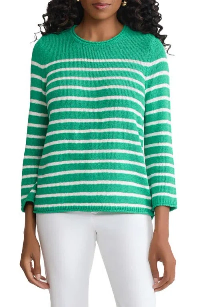 Jones New York Stripe Crewneck Sweater In Green