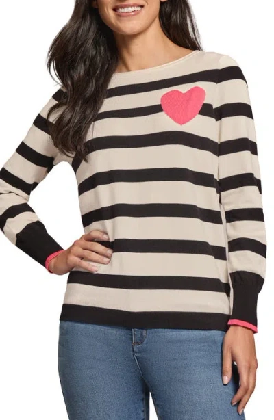 Jones New York Stripe Heart Boat Neck Sweater In Natural