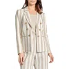 Jones New York Stripe Linen Blend Faux Double Breasted Jacket In Brown
