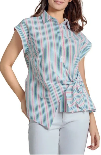 Jones New York Stripe Seersucker Faux Wrap Top In Nyc White Multi