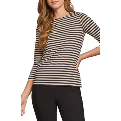 Jones New York Stripe Shoulder Button Knit Top In Dark Brown