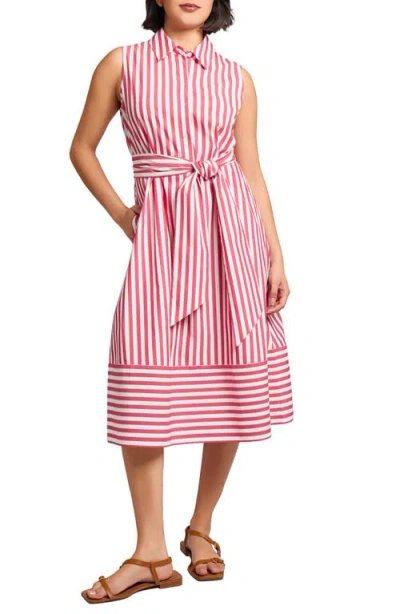 Jones New York Stripe Sleeveless Midi Shirtdress In Pink