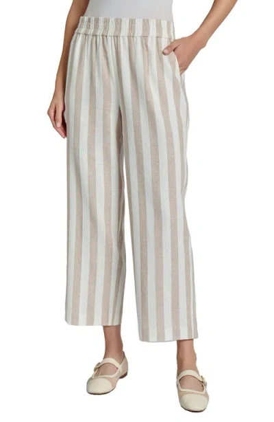Jones New York Stripe Wide Leg Crop Linen Blend Pants In Natural Stone,jones White