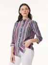 Jones New York Petites Womens Striped Polyester Button-down Top In Multi