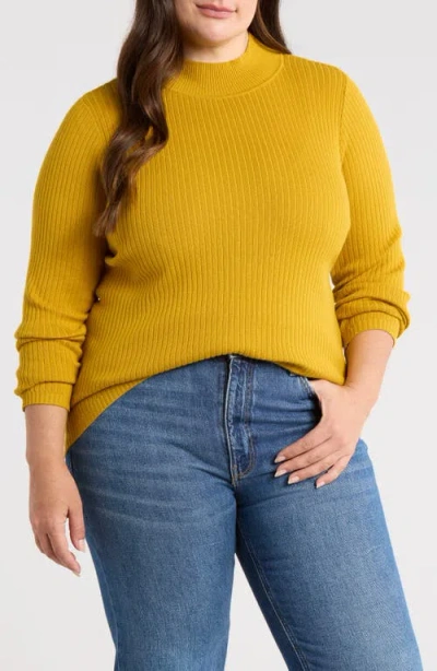 Jones New York Sutton Mock Neck Long Sleeve Cotton Blend Sweater In Gold