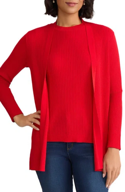 Jones New York Sutton Open Front Rib Cardigan In Red