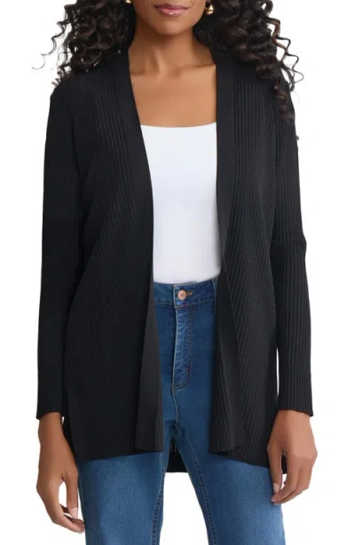 Jones New York Sutton Open Front Rib Knit Cardigan In Black