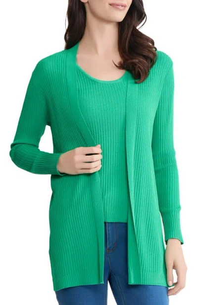 Jones New York Sutton Open Front Rib Knit Cardigan In Green