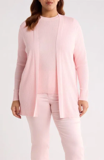 Jones New York Sutton Open Front Rib Knit Cardigan In Pink