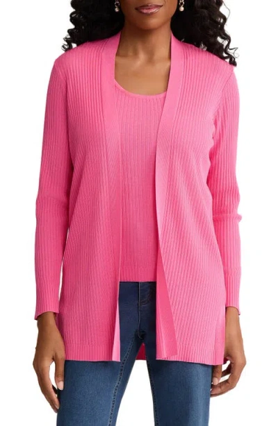 Jones New York Sutton Open Front Rib Knit Cardigan In Pink