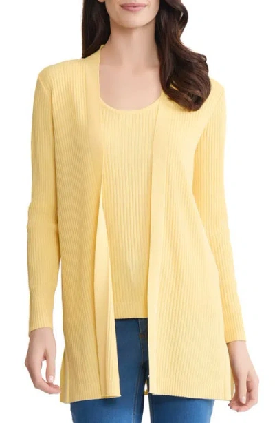 Jones New York Sutton Open Front Rib Knit Cardigan In Yellow