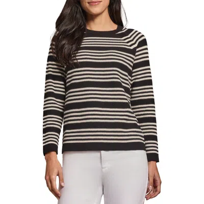 Jones New York Textured Stripe Crewneck Sweater In Black