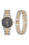Jones New York Three-hand Quartz Mesh Strap Watch & Id Bracelet Set In Gold/silver