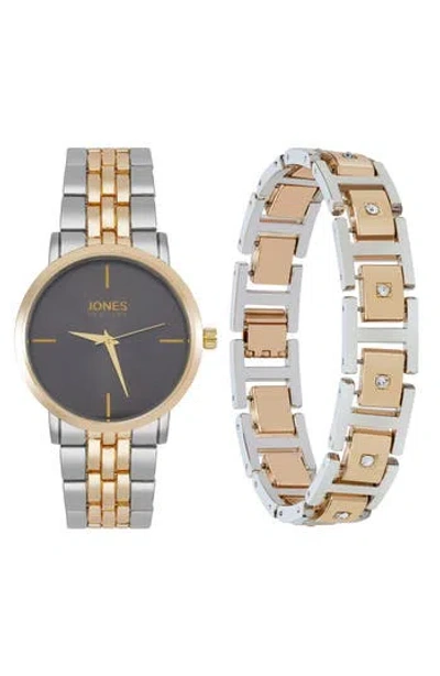 Jones New York Three-hand Quartz Mesh Strap Watch & Id Bracelet Set In Gold/silver