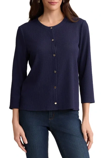Jones New York Three Quarter Sleeve Cardigan In Blue
