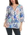 Jones New York Tie Cuff Linen-blend Top In Multi