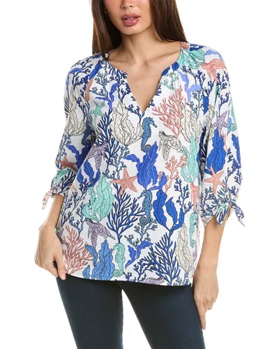 JONES NEW YORK TIE CUFF LINEN-BLEND TOP