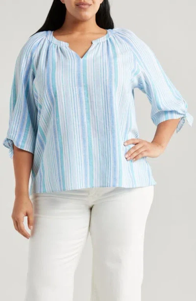 JONES NEW YORK JONES NEW YORK TIE CUFF RAGLAN SLEEVE LINEN BLEND TOP