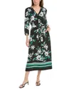 Jones New York Women's Mixed-print V-neck Midi Dress In Blue