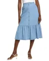 Jones New York Tiered Button-up Chambray Maxi Skirt In Blue