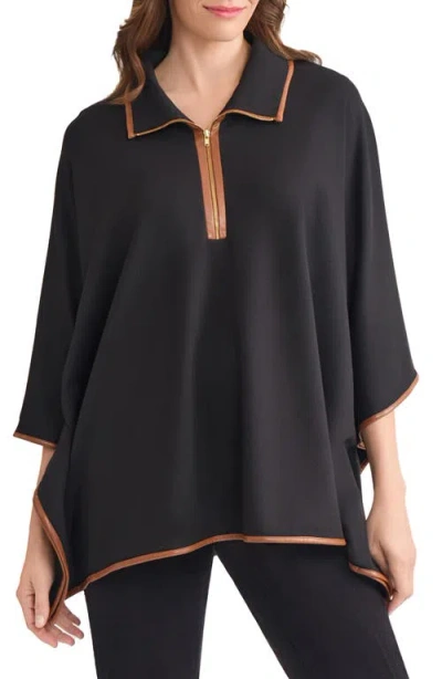 Jones New York Tipped Quarter Zip Poncho In Black