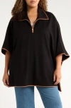 Jones New York Plus Size Faux-leather-trim Quarter-zip Poncho In Gold