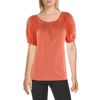 Jones New York Top Women P Coral Sun Cotton Smocked Puff Sleeve Blouse Fts1110 In Orange