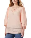 Jones New York Top Womens Rose Sand Pointelle Hem Tie Necksleeve Fts1123 In Pink