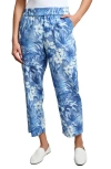Jones New York Tropical Print Linen Blend Crop Pull-on Pants In Mystic Blue Multi