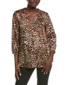 Jones New York Smocked Yoke Puff Sleeve Tie Belt Satin Maxi Dress In Animal Print