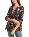 Jones New York Floral Satin Button-up Shirt In Black