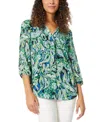 Jones New York Tunic Top Women's Multi Abstract Print V-neck Blouse Fts10 In Green