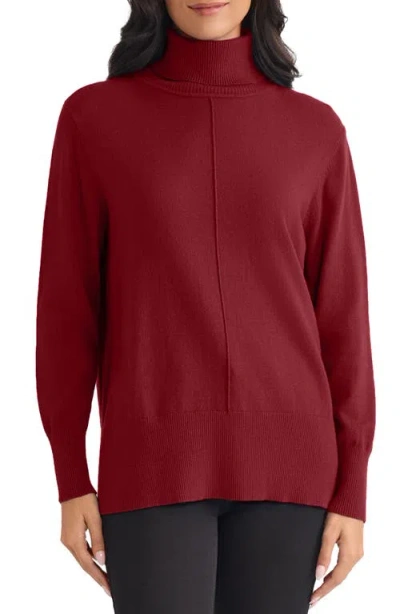 Jones New York Turtleneck Seam Front Bouclé Sweater In Burgundy