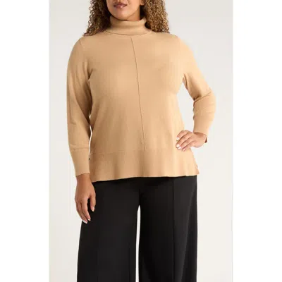 Jones New York Turtleneck Seam Front Bouclé Sweater In Nude