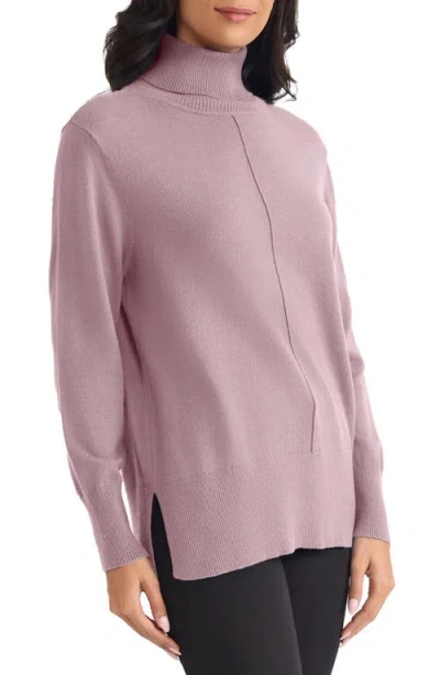 Jones New York Turtleneck Seam Front Bouclé Sweater In Purple