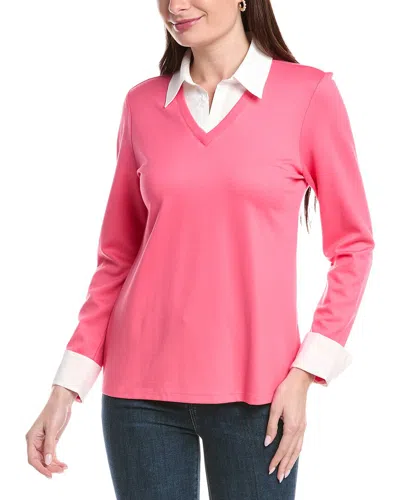 Jones New York Plus Size Collared V-neck Knit Top In Pink