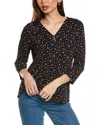 Jones New York Heart Print Three-quarter Sleeve Crepe Top In Black