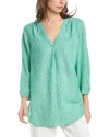 Jones New York Pleated V-neck Linen Blend Top In Green