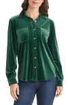 Jones New York Velour Button-up Utility Shirt In Green