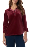 Jones New York Women's Stretch Velour 3/4 Sleeve Popover Collar Top In Bordeaux
