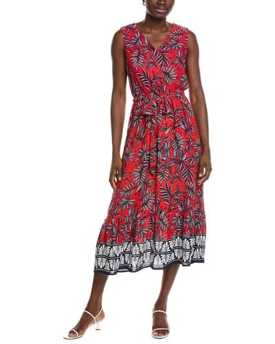 Jones New York V-neck Sleeveless Smocked Waist Midi Dress In Multi