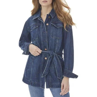 Jones New York West Point Womens Long Dark Wash Denim Jacket In Multi