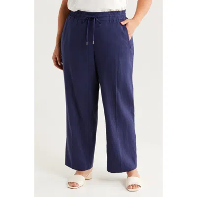 Jones New York Wide Leg Linen Blend Pants In Pacific Navy