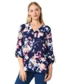 Jones New York D-ring Cuff Elbow Sleeve Button-up Top In Pacific Navy