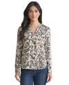 Jones New York Abstract Print Long Sleeve Top In Multi